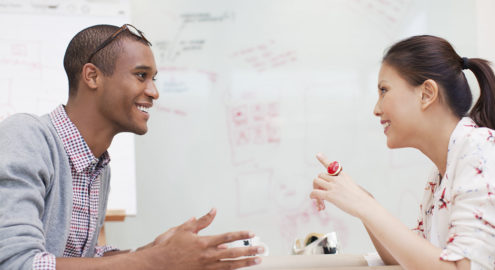Members of the classroom or meeting stand and respectfully acknowledge each person in the group.