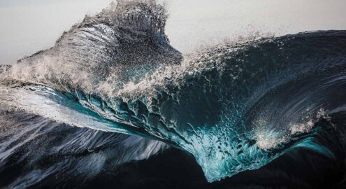 Extreme close up of thrashing ocean waves